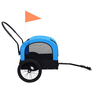 vidaXL 2-in-1 Fahrradanhänger für Hunde und Buggy Blau und Schwarz