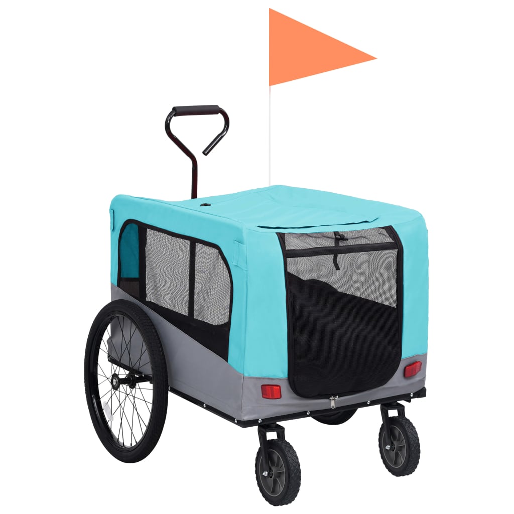 vidaXL 2-in-1 Fahrradanhänger für Hunde und Buggy Blau und Grau