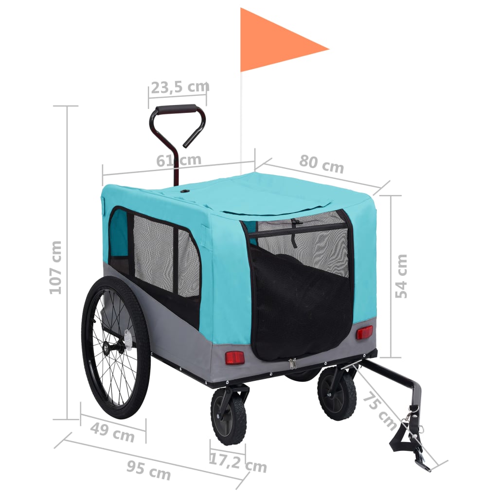 vidaXL 2-in-1 Fahrradanhänger für Hunde und Buggy Blau und Grau