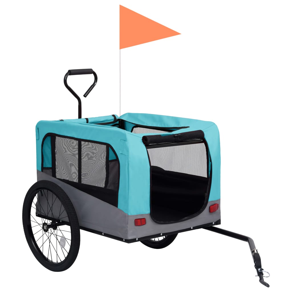 vidaXL 2-in-1 Fahrradanhänger für Hunde und Buggy Blau und Grau