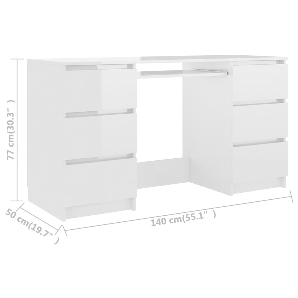 Schreibtisch Hochglanz-Weiß 140x50x77 cm Holzwerkstoff Stilecasa