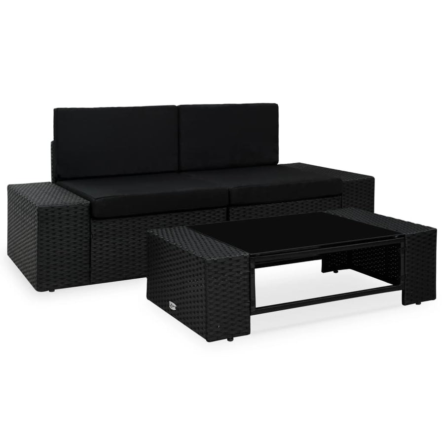 3-tlg. Garten-Lounge-Set Poly Rattan Schwarz Stilecasa