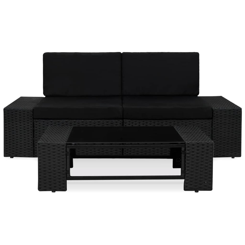 3-tlg. Garten-Lounge-Set Poly Rattan Schwarz Stilecasa