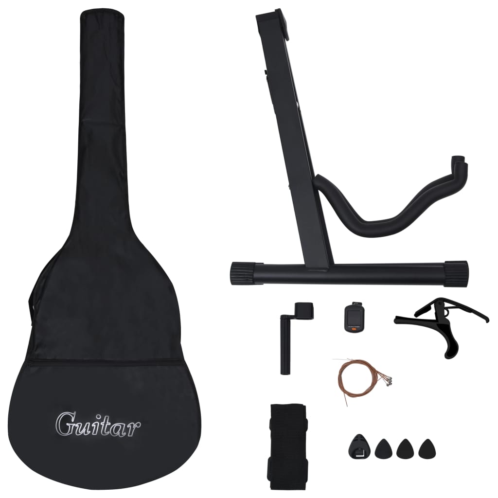 12-tlg. Western Gitarren-Set mit Equalizer und 6 Saiten Schwarz