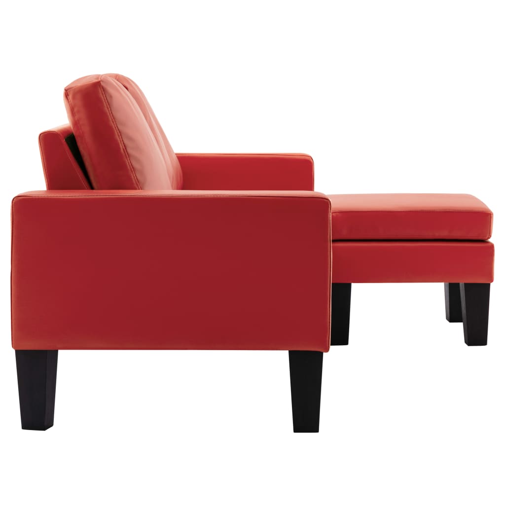 3-Sitzer-Sofa mit Hocker Rot Kunstleder