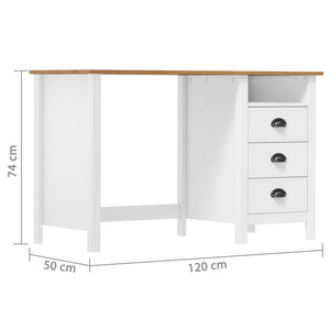 vidaXL Schreibtisch Hill mit 3 Schubladen 120x50x74 cm Kiefernholz