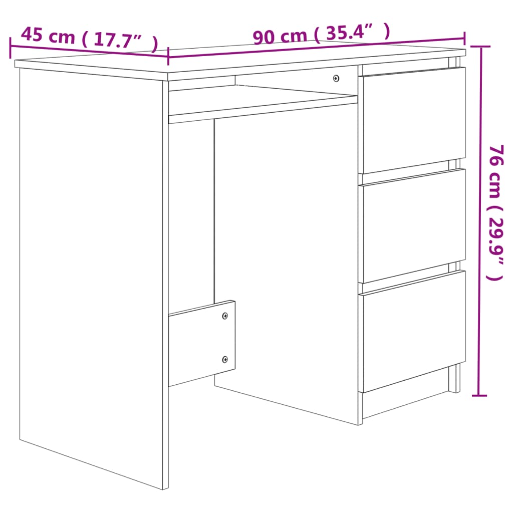 vidaXL Schreibtisch Sonoma-Eiche 90x45x76 cm Holzwerkstoff