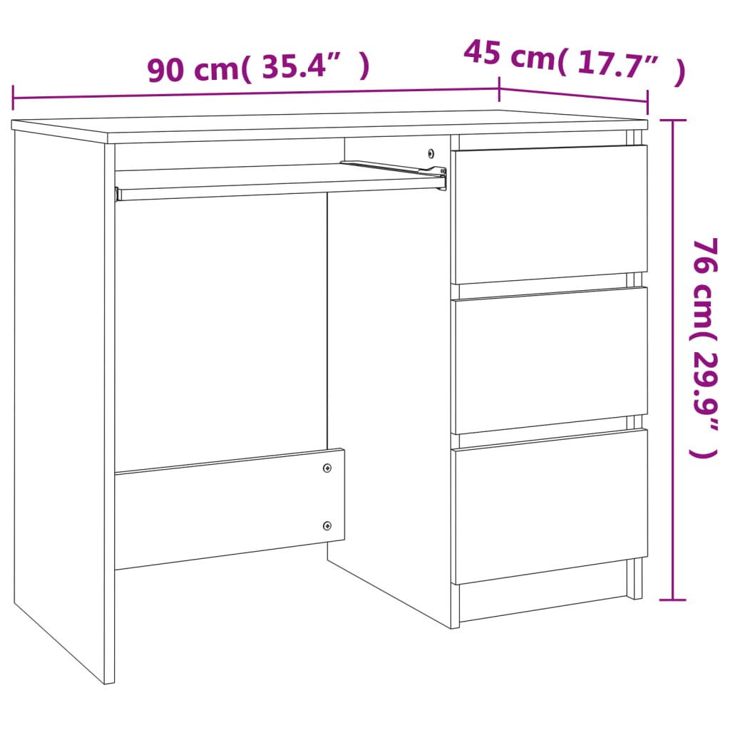 vidaXL Schreibtisch Sonoma-Eiche 90x45x76 cm Holzwerkstoff