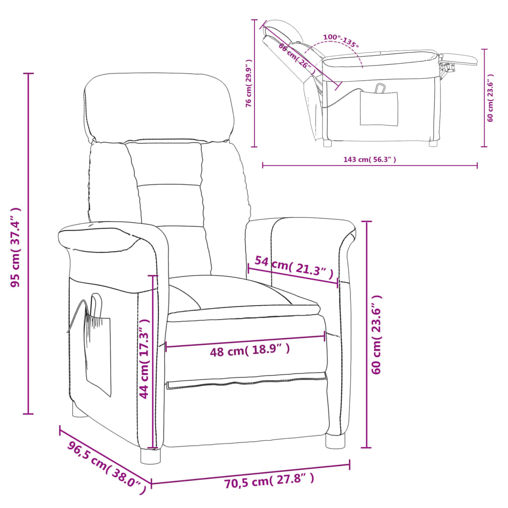 vidaXL Massagesessel Schwarz Wildleder-Optik