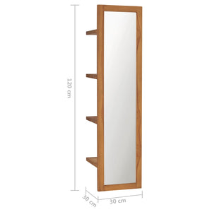 vidaXL Wandspiegel mit Regalen 30×30×120 cm Teak Massivholz