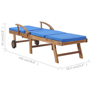 Sonnenliegen mit Auflagen 2 Stk. Massivholz Teak Blau