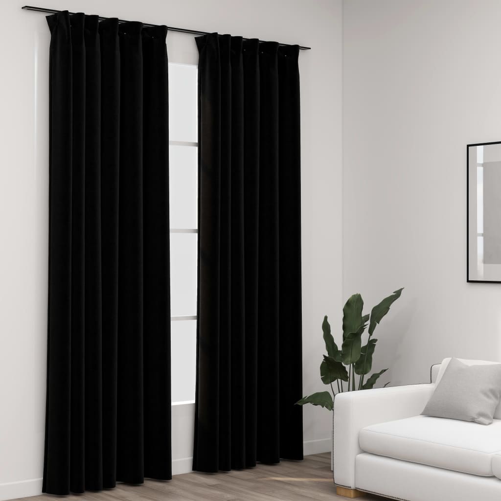 Verdunkelungsvorhänge Haken Leinenoptik 2Stk. Schwarz 140x225cm Stilecasa