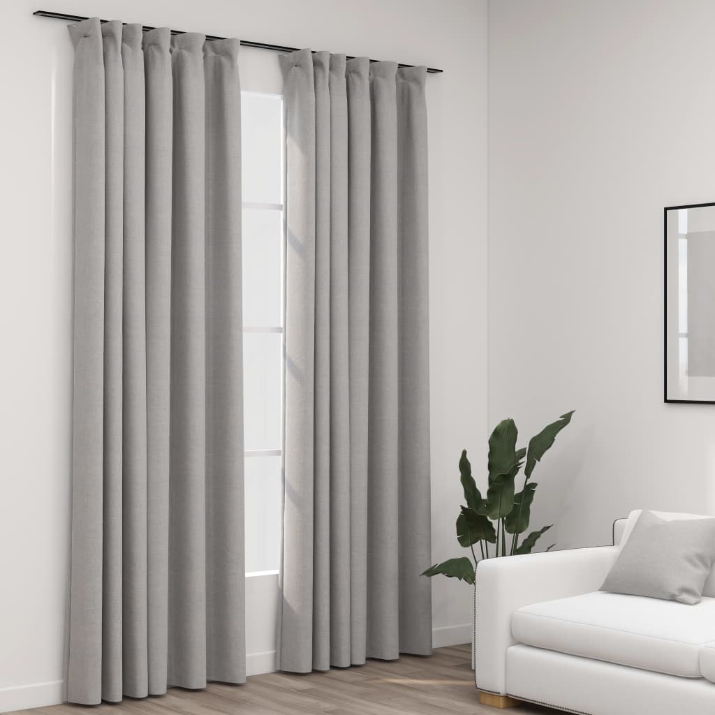 Verdunkelungsvorhänge Haken Leinenoptik 2 Stk. Grau 140x225 cm Stilecasa