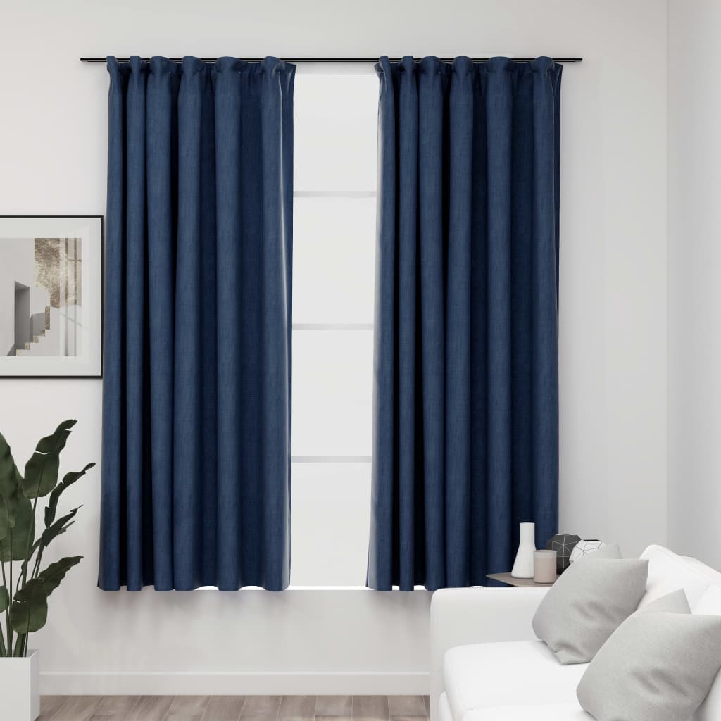 vidaXL Verdunkelungsvorhänge Haken Leinenoptik 2 Stk. Blau 140x175 cm