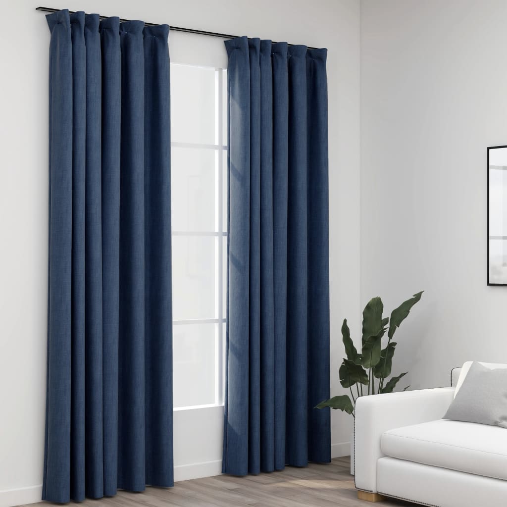 Verdunkelungsvorhänge Haken Leinenoptik 2 Stk. Blau 140x245cm Stilecasa