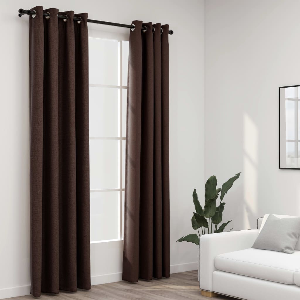 Verdunkelungsvorhänge Ösen Leinenoptik 2 Stk. Taupe 140x225 cm Stilecasa