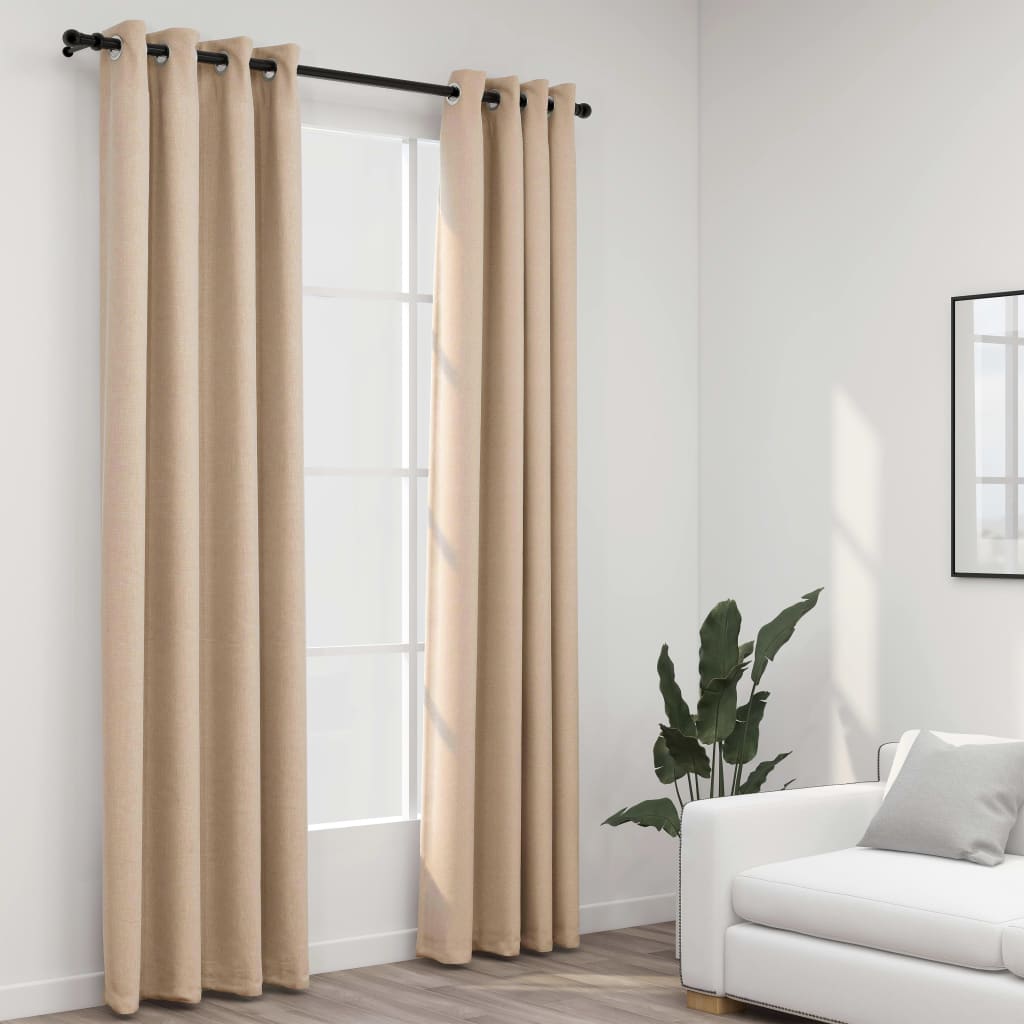 vidaXL Verdunkelungsvorhänge Ösen Leinenoptik 2 Stk. Beige 140x245 cm