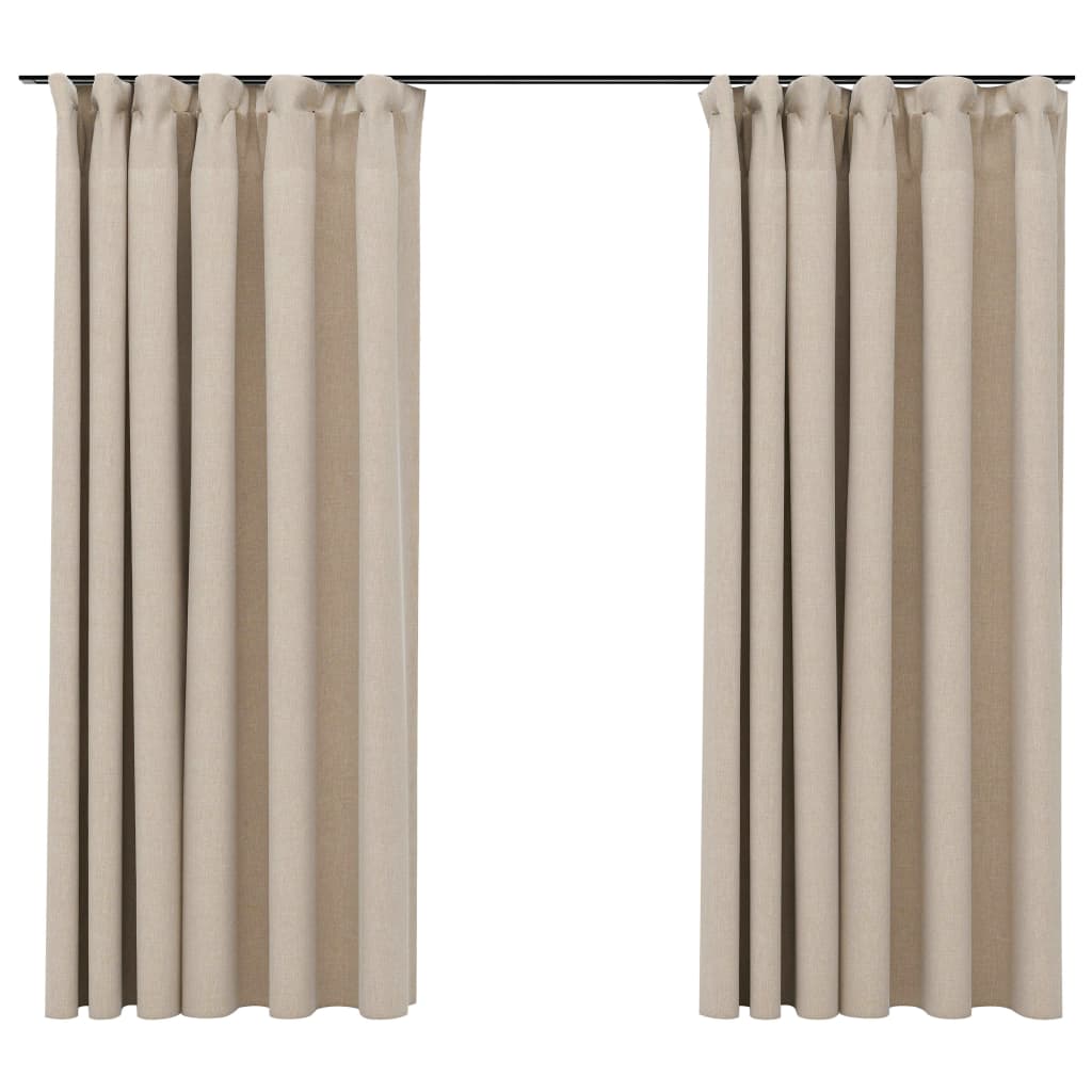 vidaXL Verdunkelungsvorhänge 2 Stk. Haken Leinenoptik Beige 140x175 cm