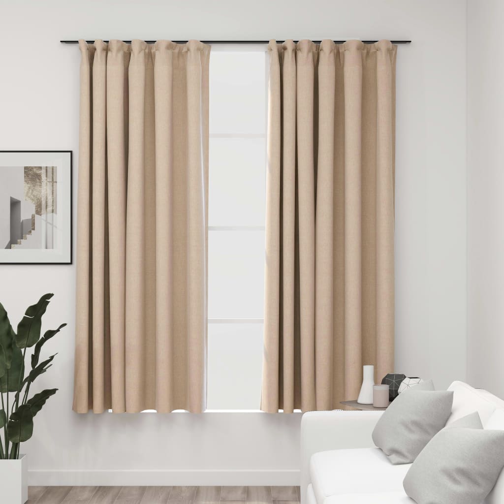 vidaXL Verdunkelungsvorhänge 2 Stk. Haken Leinenoptik Beige 140x175 cm