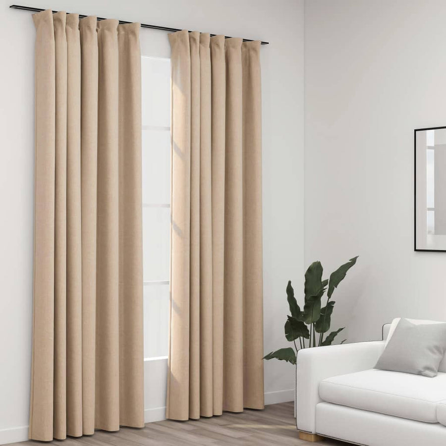 Verdunkelungsvorhänge Haken Leinenoptik 2 Stk. Beige 140x245 cm Stilecasa