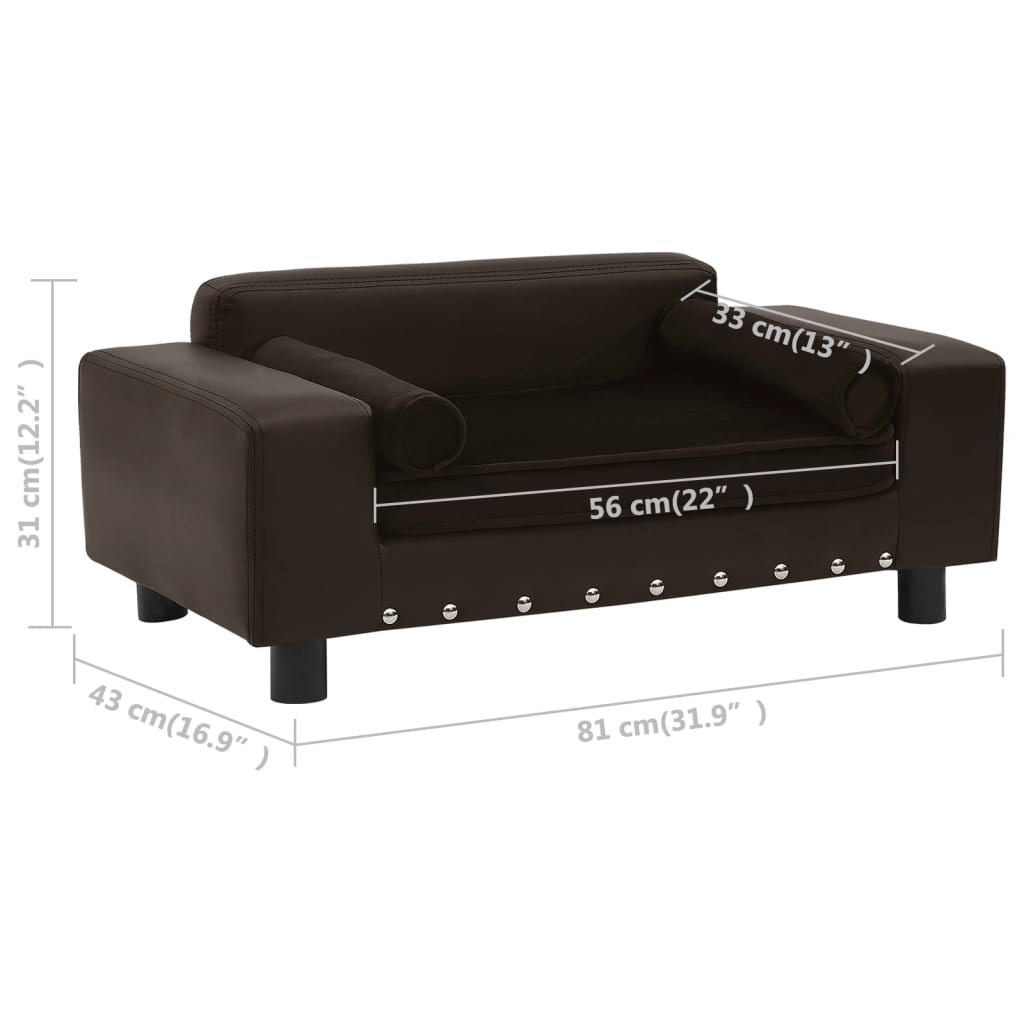 vidaXL Hundesofa Braun 81x43x31 cm Plüsch und Kunstleder