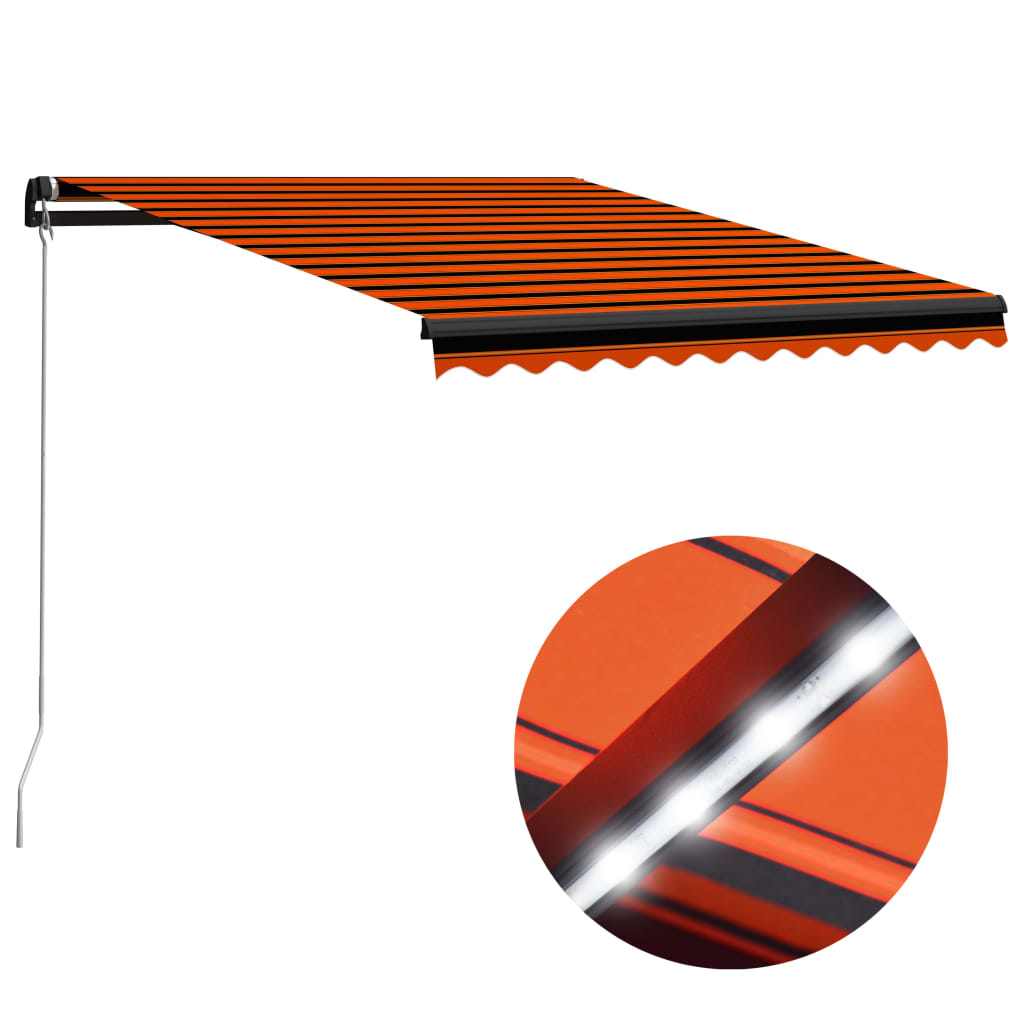 vidaXL Markise Manuell Einziehbar mit LED 300x250 cm Orange & Braun