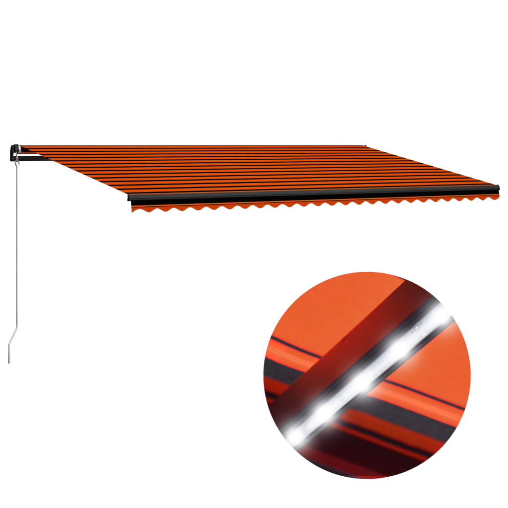 vidaXL Markise Manuell Einziehbar mit LED 600x300 cm Orange & Braun