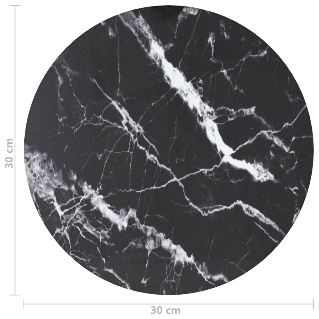vidaXL Tischplatte Schwarz Ø30x0,8 cm Hartglas in Marmoroptik