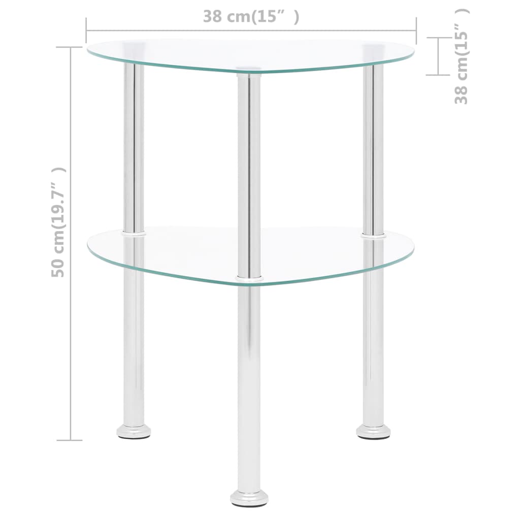 vidaXL Beistelltisch mit 2 Ablagen Transparent 38x38x50 cm Hartglas