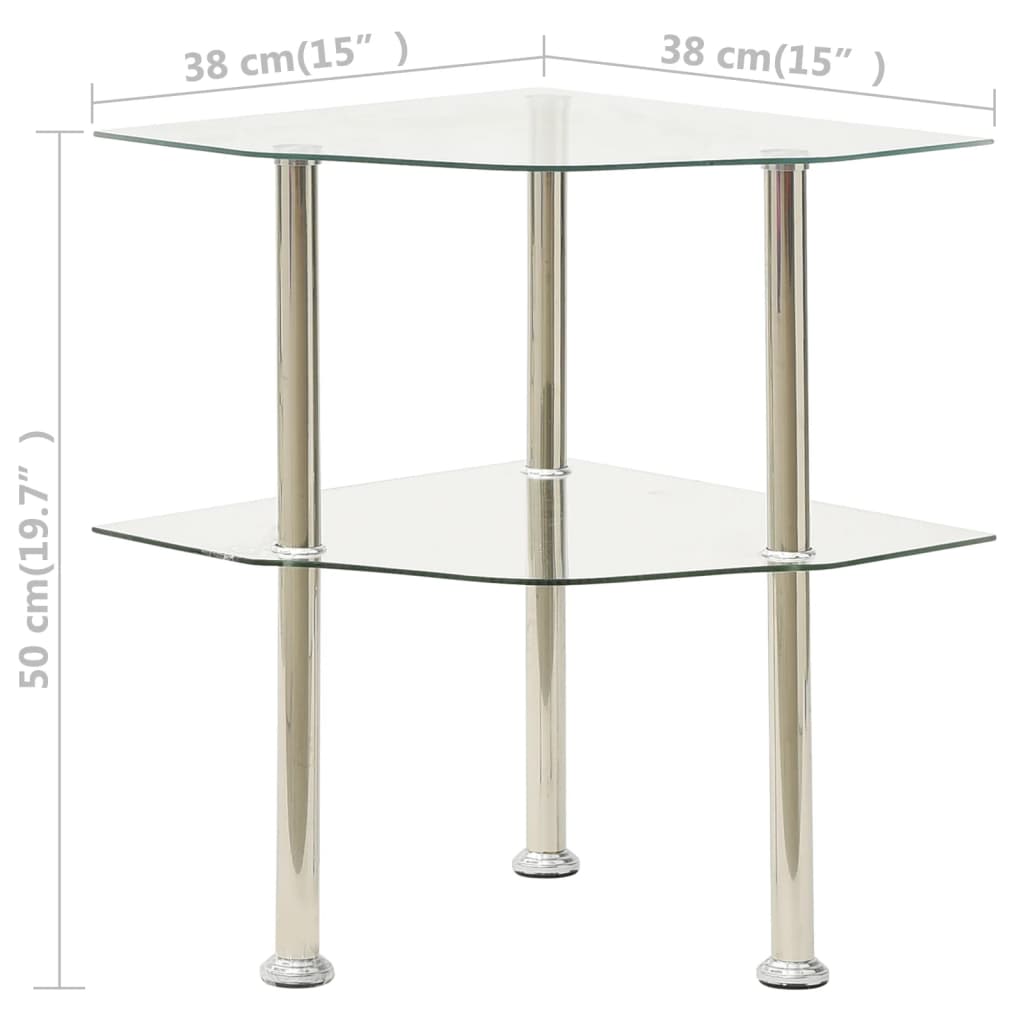 vidaXL Beistelltisch mit 2 Ablagen Transparent 38x38x50 cm Hartglas