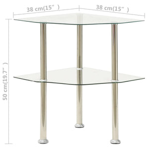 vidaXL Beistelltisch mit 2 Ablagen Transparent 38x38x50 cm Hartglas