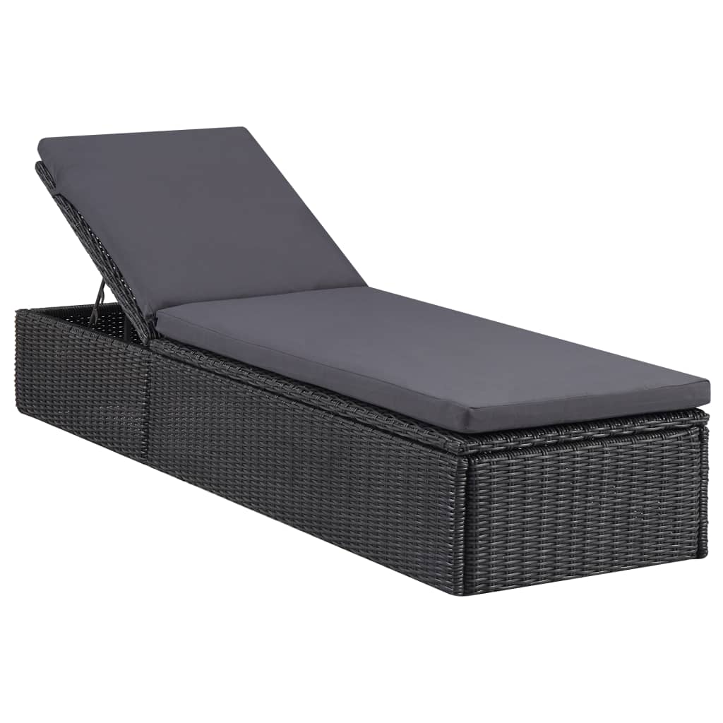 Sonnenliege Poly Rattan Schwarz und Dunkelgrau Stilecasa