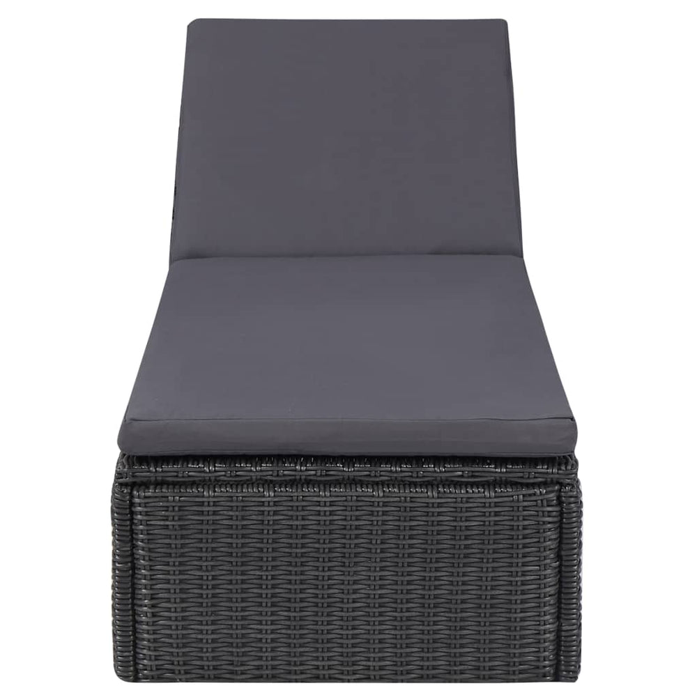 Sonnenliege Poly Rattan Schwarz und Dunkelgrau Stilecasa