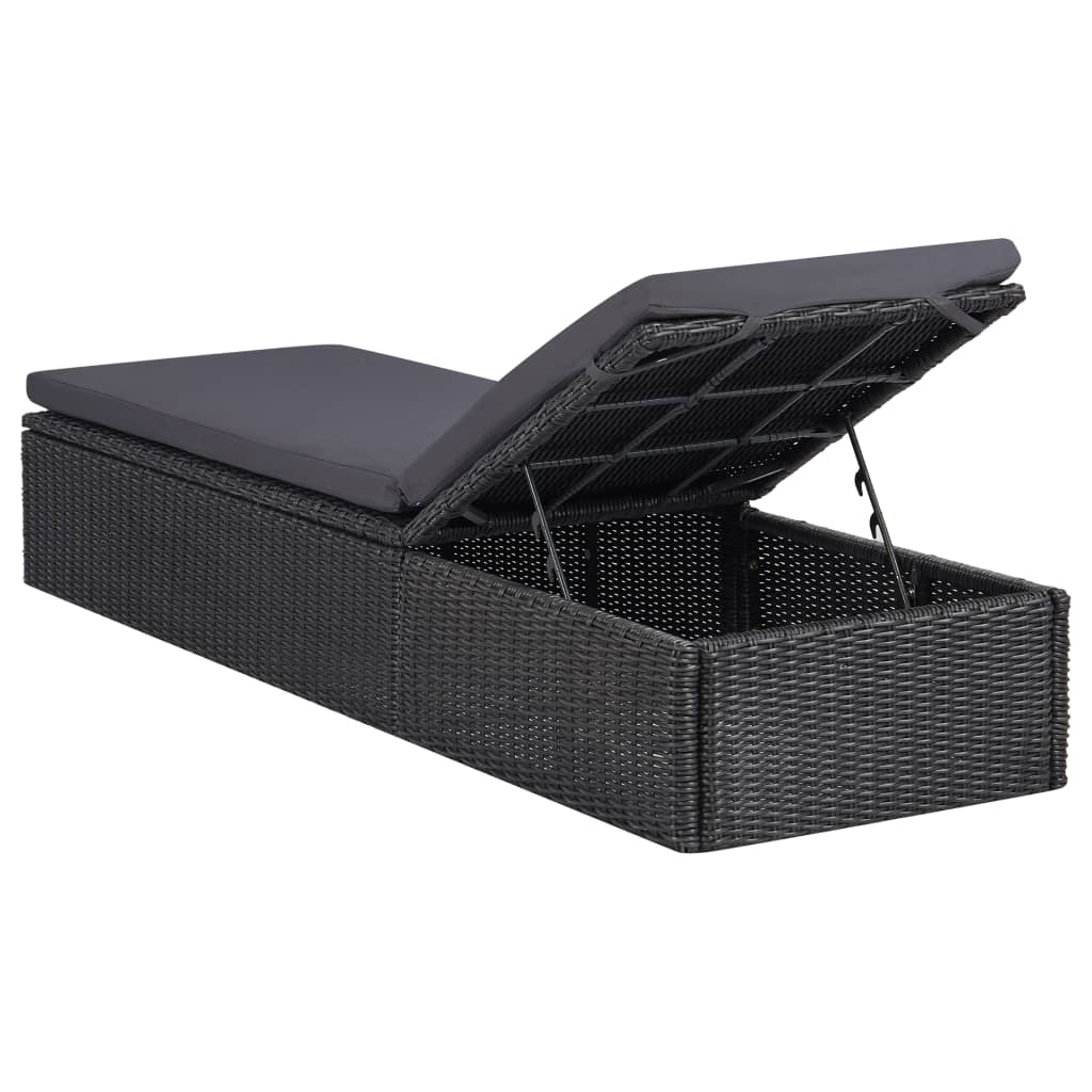 Sonnenliege Poly Rattan Schwarz und Dunkelgrau Stilecasa