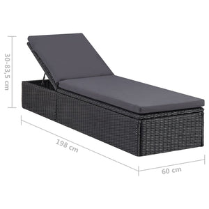 Sonnenliege Poly Rattan Schwarz und Dunkelgrau Stilecasa