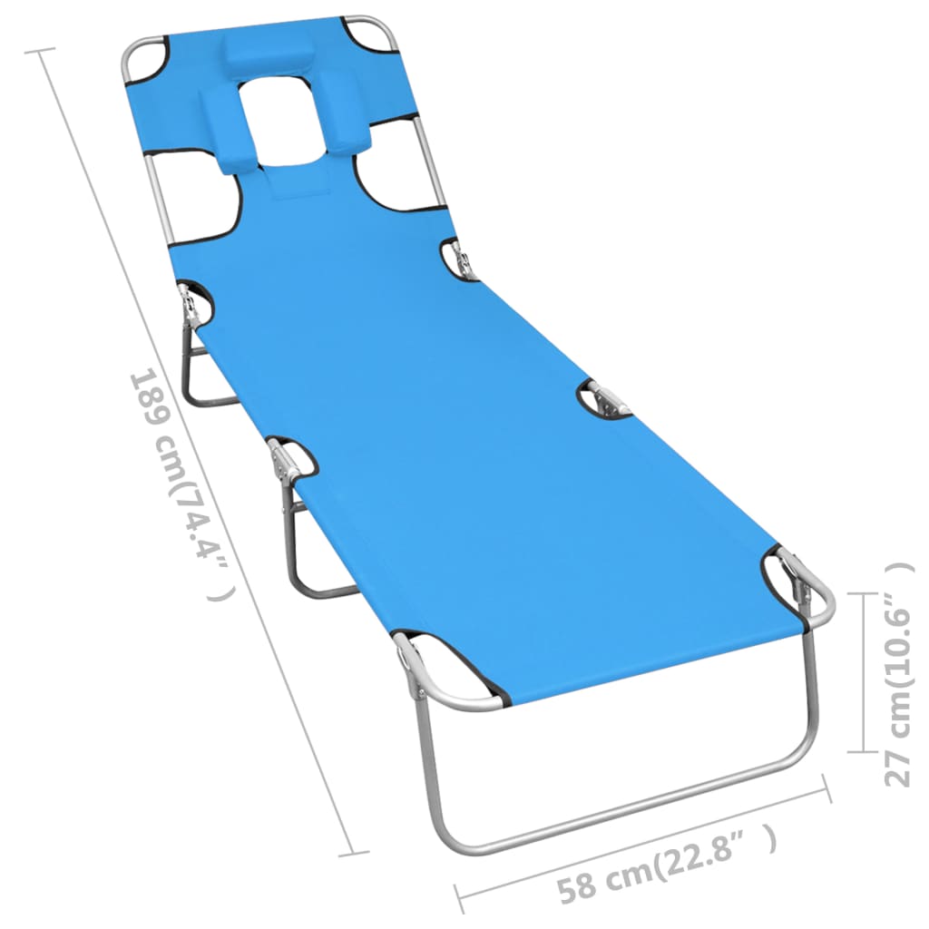 Klappbare Sonnenliege mit Kopfkissen Stahl Türkisblau