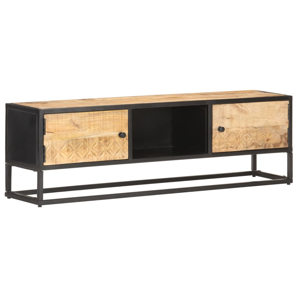 vidaXL TV-Schrank mit Geschnitzter Tür 130x30x40 cm Raues Mangoholz