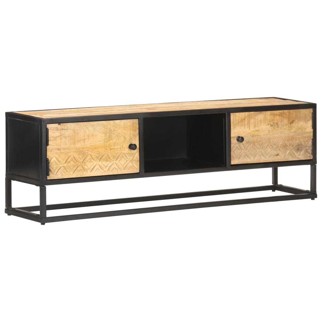 vidaXL TV-Schrank mit Geschnitzter Tür 130x30x40 cm Raues Mangoholz