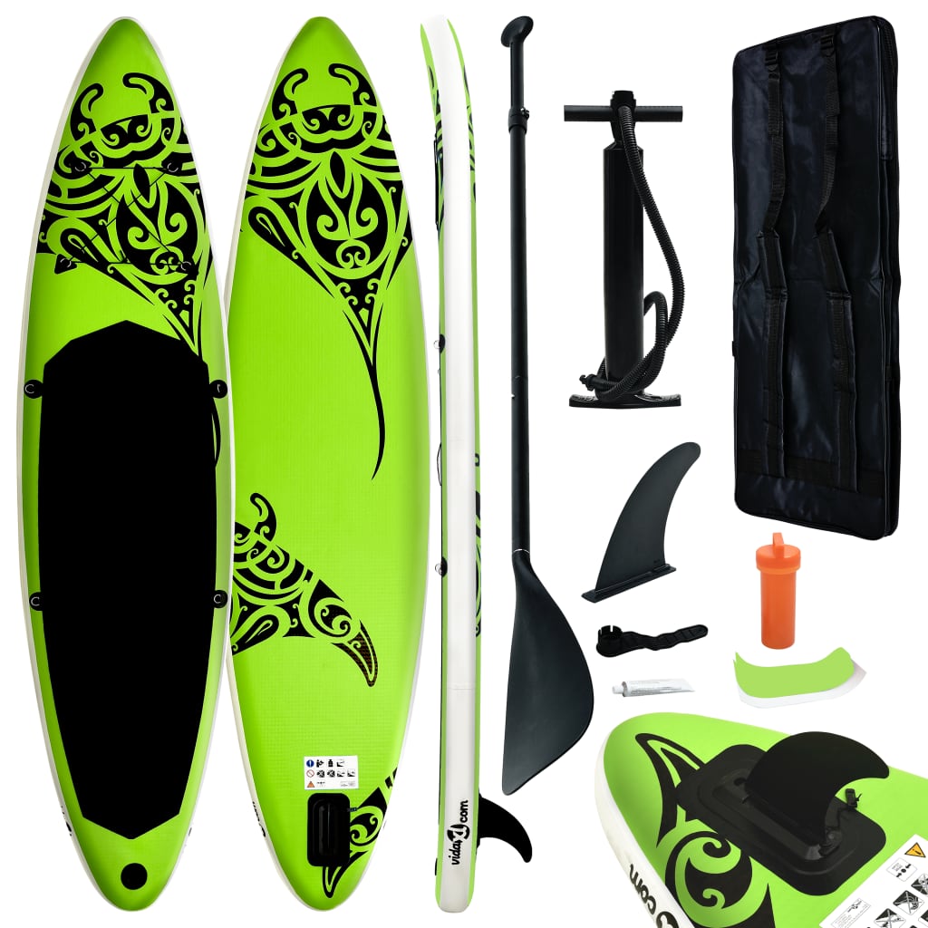 vidaXL Aufblasbares Stand Up Paddle Board Set 305x76x15 cm Grün