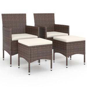 vidaXL 4-tlg. Gartenstuhl und Hocker Set Poly Rattan Braun