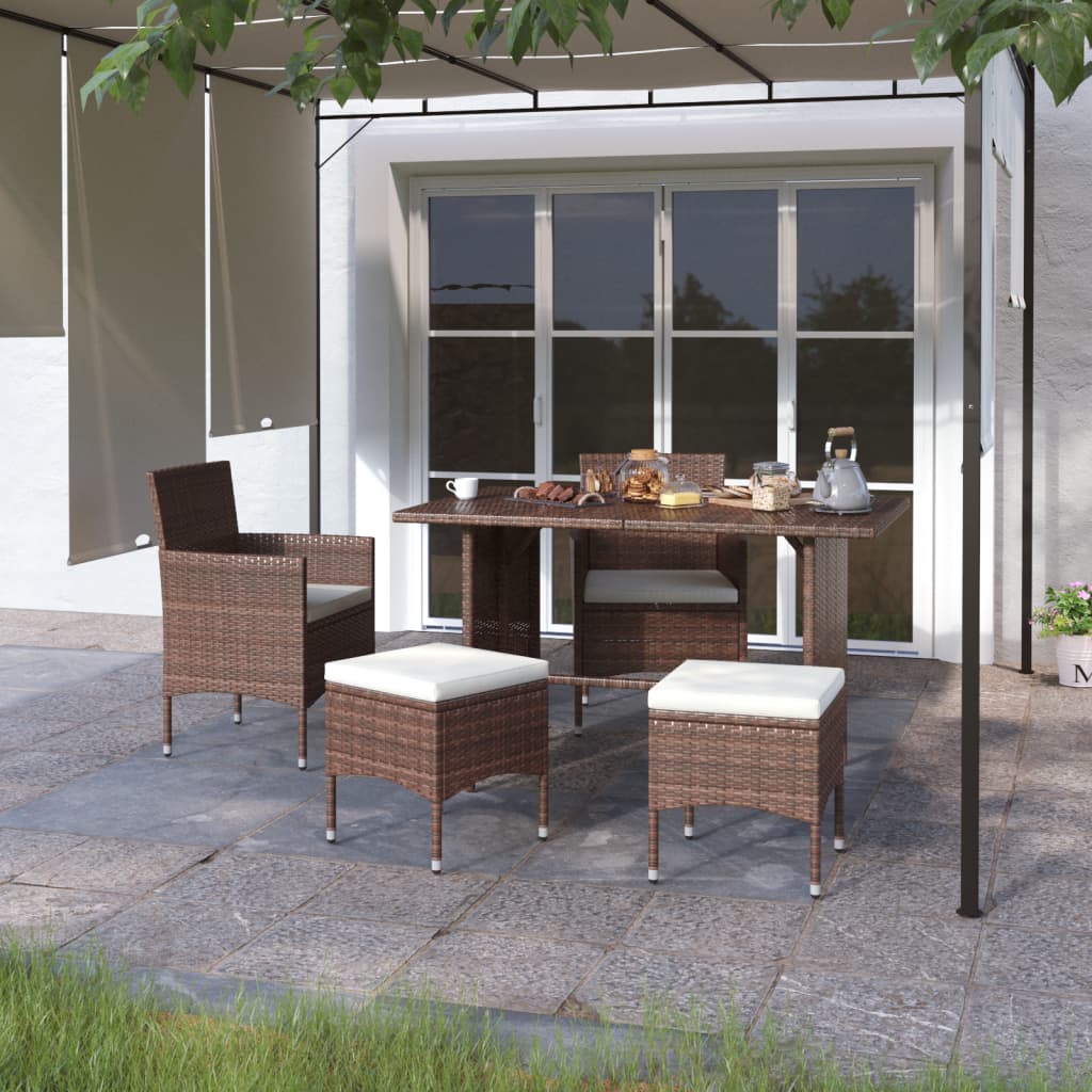 vidaXL 4-tlg. Gartenstuhl und Hocker Set Poly Rattan Braun