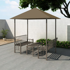 Gartenpavillon mit Tisch und Bänken 2,5x1,5x2,4 m Taupe 180 g/m² Stilecasa