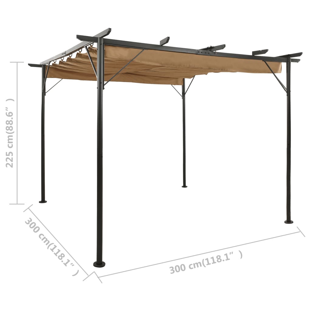 Pergola mit Ausziehbarem Dach Taupe 3x3 m Stahl 180 g/m²