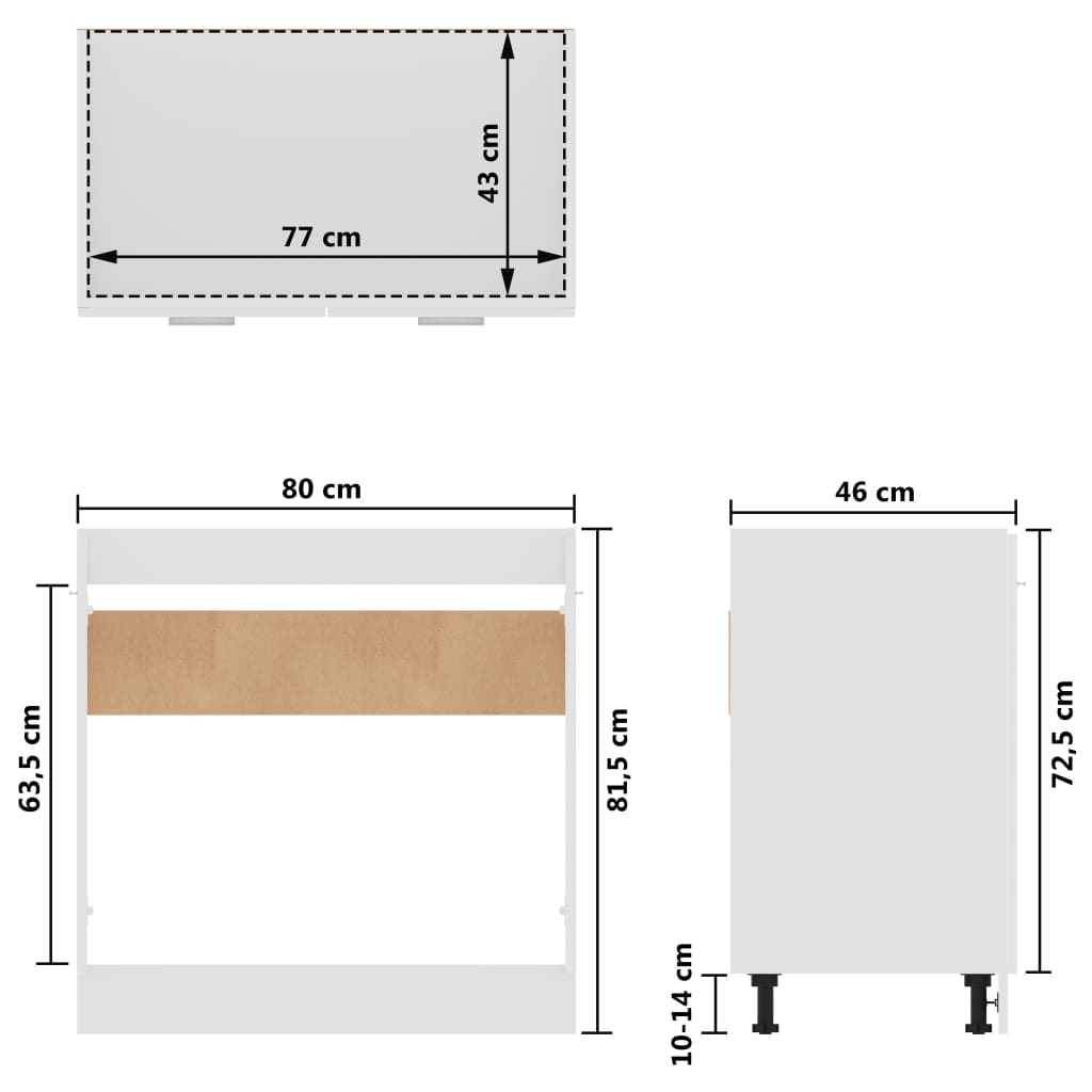 Spülenunterschrank Weiß 80x46x81,5 cm Holzwerkstoff Stilecasa