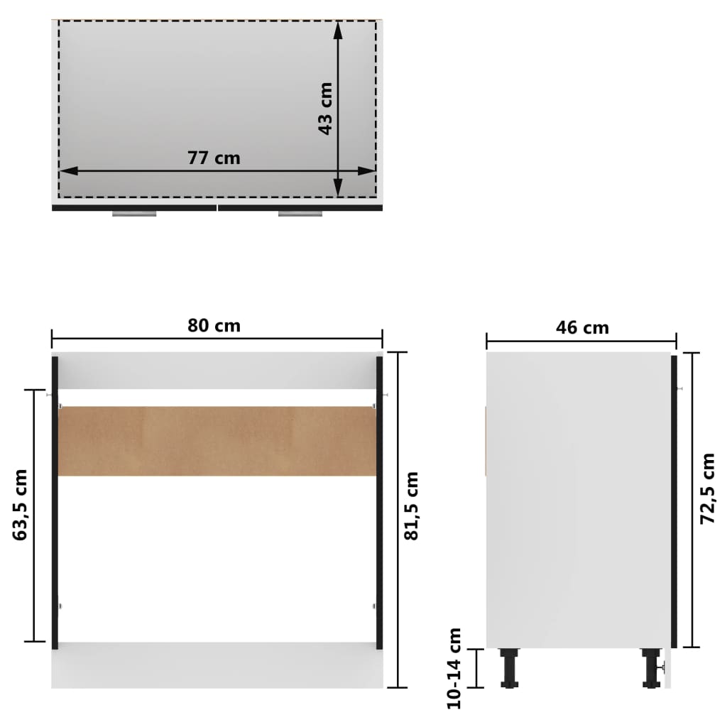 Spülenunterschrank Schwarz 80x46x81,5 cm Holzwerkstoff Stilecasa