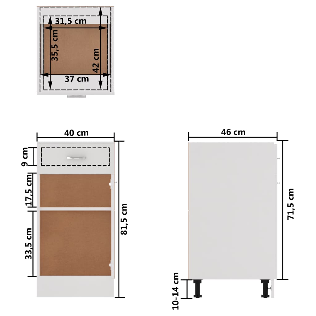 vidaXL Schubunterschrank Weiß 40x46x81,5 cm Holzwerkstoff