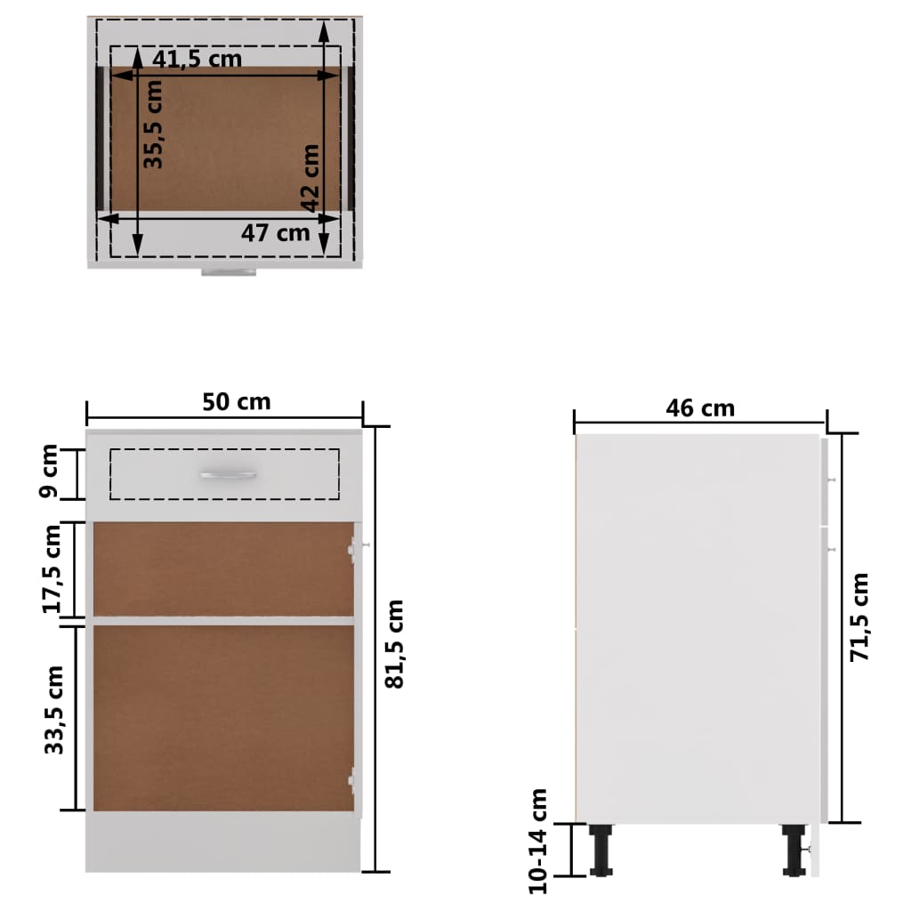 vidaXL Schubunterschrank Weiß 50x46x81,5 cm Holzwerkstoff