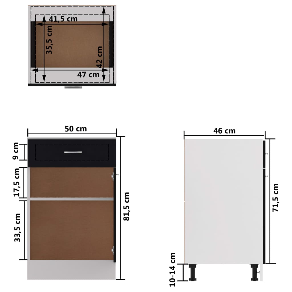 vidaXL Schubunterschrank Schwarz 50x46x81,5 cm Holzwerkstoff