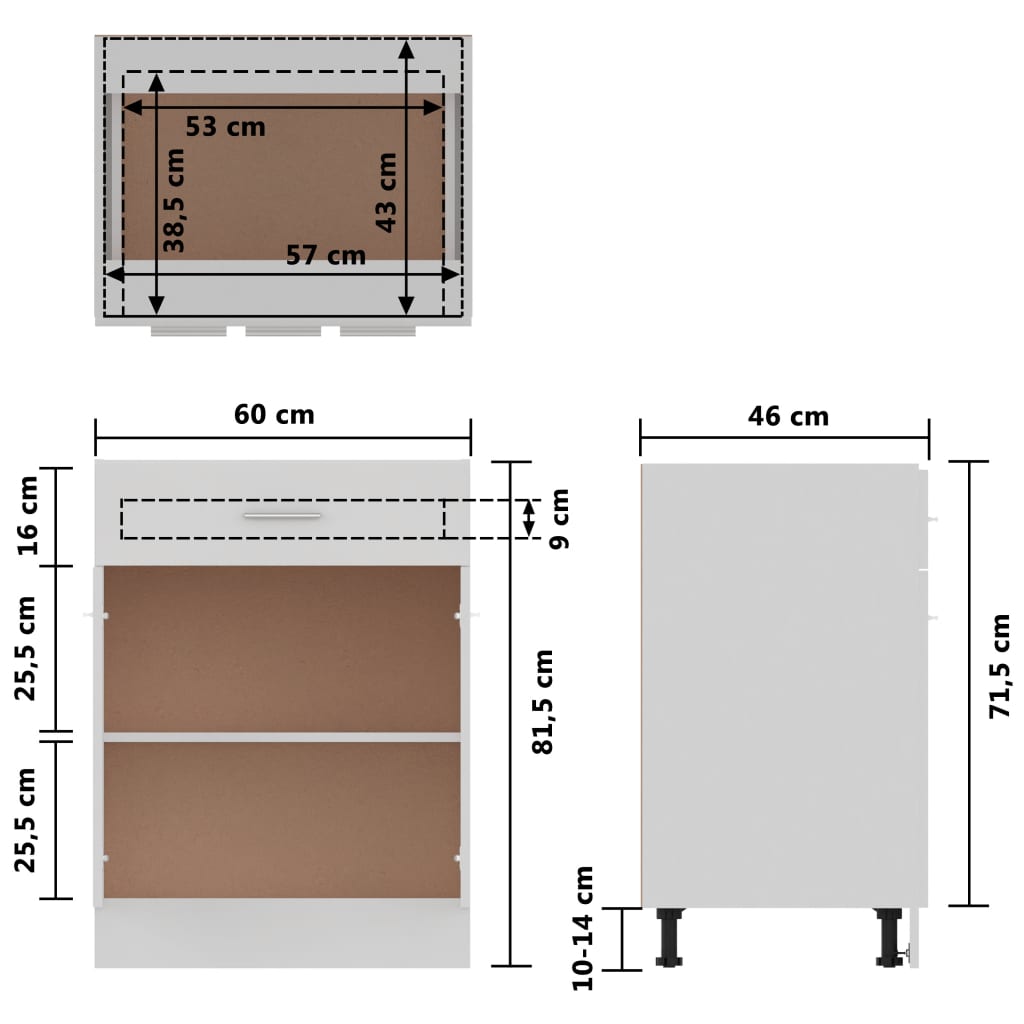 vidaXL Schubunterschrank Weiß 60x46x81,5 cm Holzwerkstoff