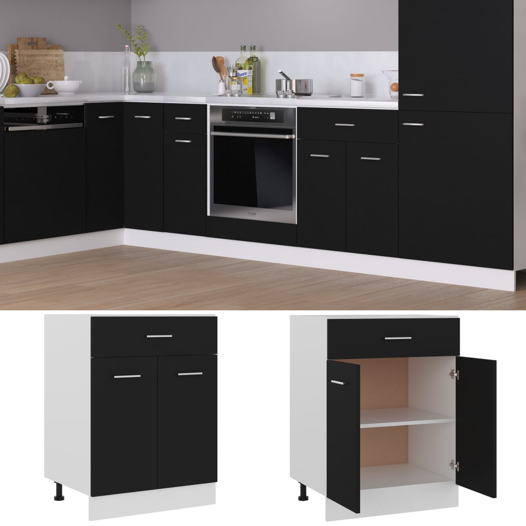 vidaXL Schubunterschrank Schwarz 60x46x81,5 cm Holzwerkstoff